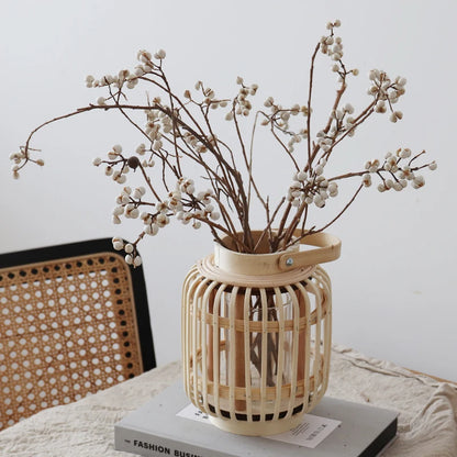 Modern Bamboo Woven Flower Vase Home Decorative Centerpiece Tabletop Ornament for Living Room Bedroom Study Sample Room