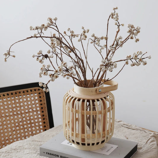 Modern Bamboo Woven Flower Vase Home Decorative Centerpiece Tabletop Ornament for Living Room Bedroom Study Sample Room