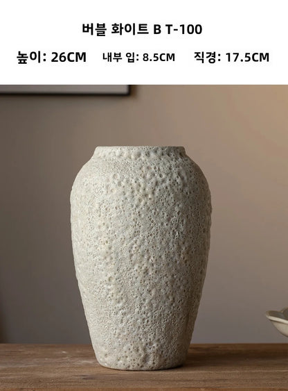 Retro Rustic White Ceramic Flower Vase for Tea Room Decoration Home Decor Bubble White Sle Tabletop Flower Pot for Living Room