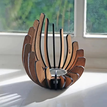 1Pc Lotus-Shaped Candle Holder Wooden Creative Candlestick without Candles Manual Assembly DIY Wooden Candle Holder Decoration