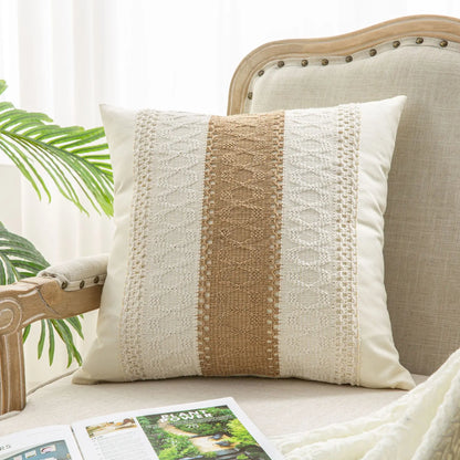 45X45cm(18x18inch)  Cotton & Burlap Throw Pillow Covers Boho Farmhouse Textured Striped Woven Cushion Covers For Bed Sofa Shop