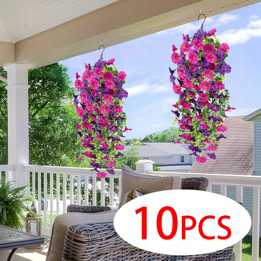 1-10pcs UV-Resistant Artificial Morning Glory& Eucalyptus Hanging Wall Door Decoration For Home Garden Wedding Versatile Outdoor