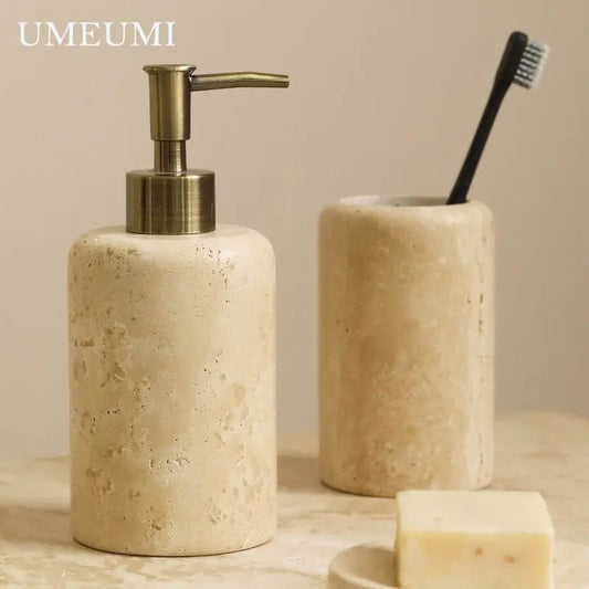 Luxury Travertine Bathroom accessories Toothbrush Holder Soap Dispenser Dish Natural Marble Home Modern Decoration
