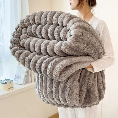 Striped Flannel Fleece Blanket Ultra-Soft Lightweight White Blanket Throw/Twin/Qveen/King Sizes Multi-Color For Bed Couch