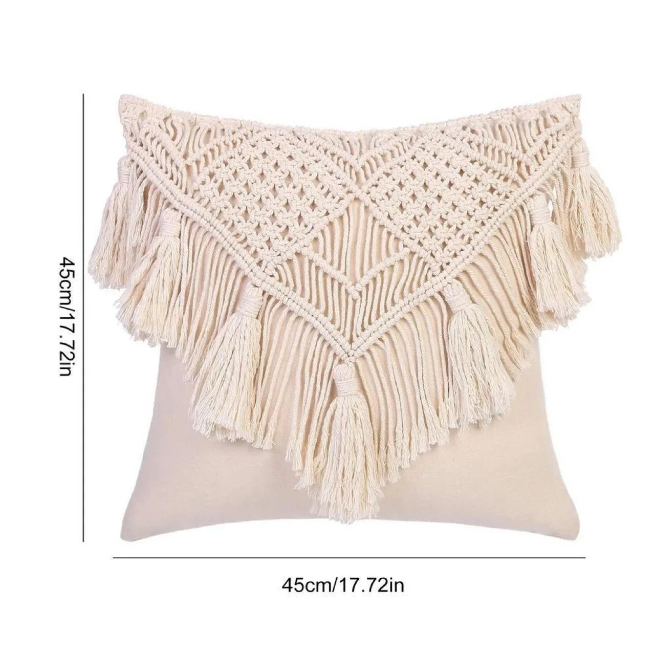 Macrame Tassel Throw Pillow Cover Boho Chic Square Cushion Case 45x45cm Decorative Woven Pillow for Sofa Living Room Bedroom