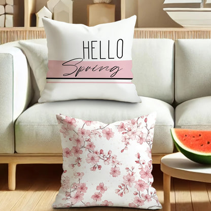 Hello Spring Floral Throw Pillow Cover Pink and WhiteSuitable for sofa car bedroom decorative cushion cover pillow cover