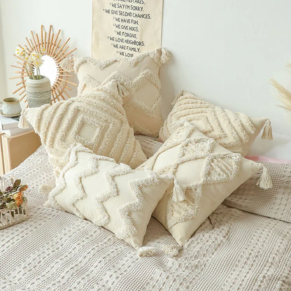 Cotton Tufted Cushion Cover With Tassel Retro Living Room Decorative Pillow Cover For Sofa Home Decor 30x50,45x45cm Pillowcase