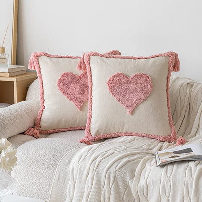 Pink Cotton Tufted Pillow Cover With Tassels Ins Sweet Decorative Pillowcase For Sofa Chic Boho Style Funda Cojin Cushion Cover