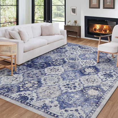 Large Vintage Persian Area Rug - Machine Washable Rectangle Soft Rugs for Living Room, Bedroom, Kitchen, Office Anti-Slip Non Sh