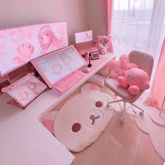 Cartoon Rilakkumas Plush Rug Kawaii Korilakkuma Bear Soft Floor Mat Bedroom Chair Bedside Lounge Rug Bathroom Doormat Home Decor