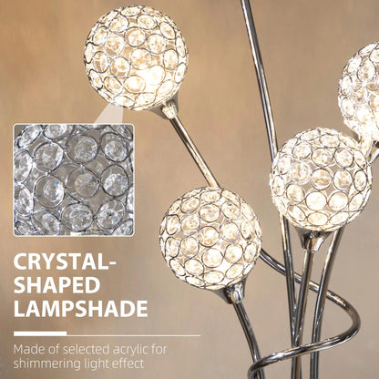 Elegant 5 Light Crystal Floor Lamp for living Room and Bedroom Modern Standing Lighting Silver Finish Home Decor 34x25x156cm