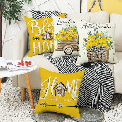4pcs/set Throw Pillow Case Botanical 45*45cm Square Cushion Cover Decorative Single-Sided Pillow Cover For Living Room Bedroom