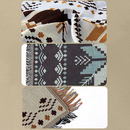 Retro Outdoor Camping Mat Ethnic Bohemian Throw Sofa Blankets with Tassel Moisture-proof Polyester Cotton Travel Garden Rug