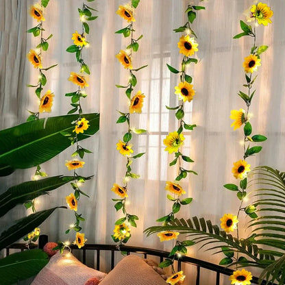 2M-10M Flower Green Leaf String Lights Artificial Ivy Vine Fairy Light Wedding Party Decoration Christmas Home Room Wall Plant