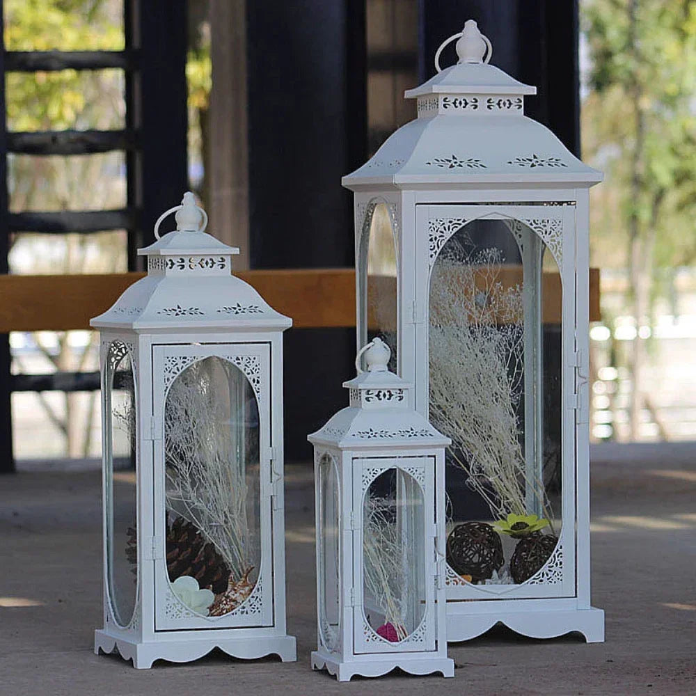 Hollow Metal Candle Holder Nordic Style Wind Light Ornaments Iron Glass Candle Container Wedding Art Decor Lantern Candle Crafts