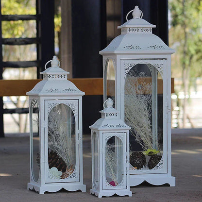 Hollow Metal Candle Holder Nordic Style Wind Light Ornaments Iron Glass Candle Container Wedding Art Decor Lantern Candle Crafts