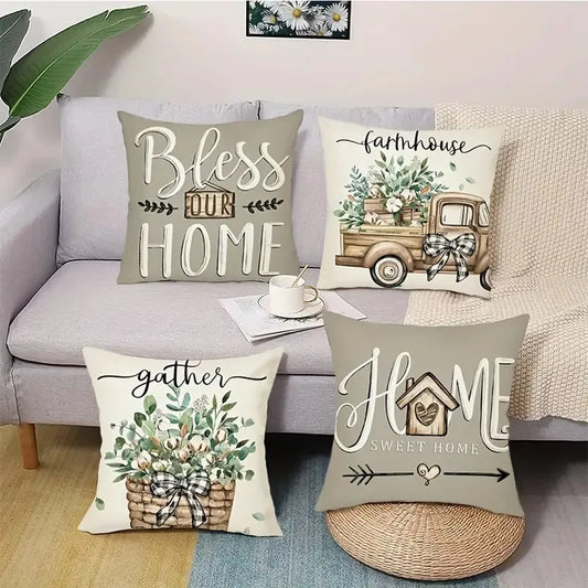 4pcs/set Throw Pillow Case Botanical 45*45cm Square Cushion Cover Decorative Single-Sided Pillow Cover For Living Room Bedroom