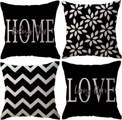 Throw Pillow Covers  Printed Farmhouse Geometric Dahlia Floral Pillowcases Modern Decorative Cushion Covers 4Pack