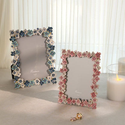 Pink Floral 4x6 inch Photo Frame – Elegant Alloy with Rhinestones, Romantic Gift for Wedding, Home Decor