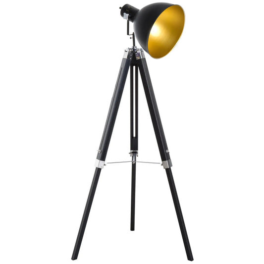 Adjustable Height Spotlight Tripod Floor Lamp Black Gold Wood Legs for living Room Bedroom Office Reading Lighting