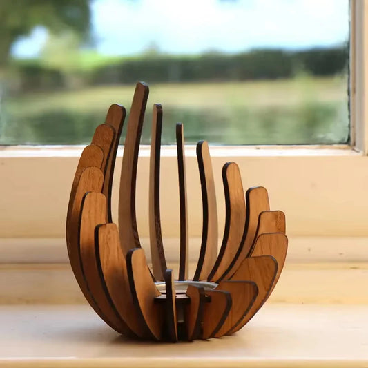 1Pc Lotus-Shaped Candle Holder Wooden Creative Candlestick without Candles Manual Assembly DIY Wooden Candle Holder Decoration