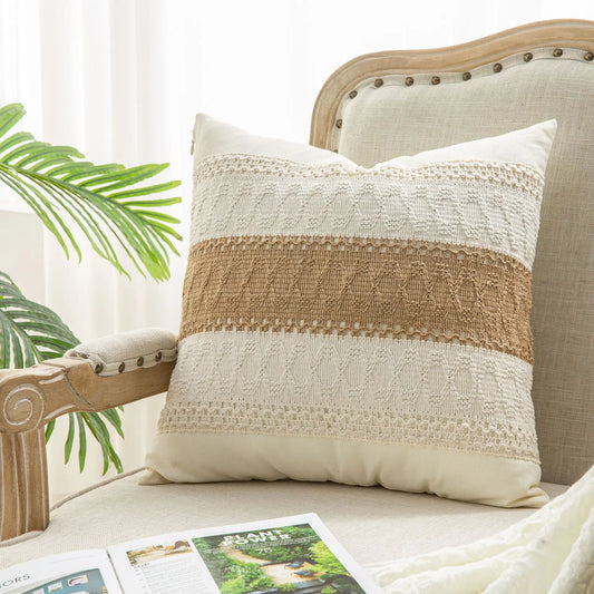 45X45cm(18x18inch)  Cotton & Burlap Throw Pillow Covers Boho Farmhouse Textured Striped Woven Cushion Covers For Bed Sofa Shop