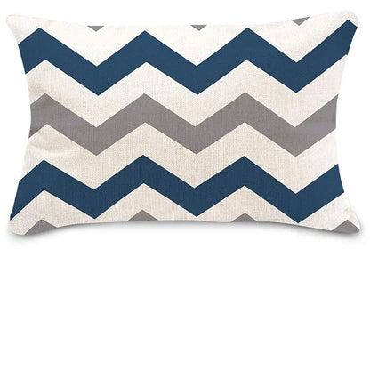 Blue white geometric linen pillowcase sofa cushion cover home decoration can be customized for you 30x50 40x60
