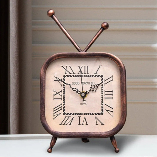 Nordic Creative Square Desk Clock Vintage Desktop Decoration Minimalist Ironwork Silent Table Clocks Students Bedroom Home Decor