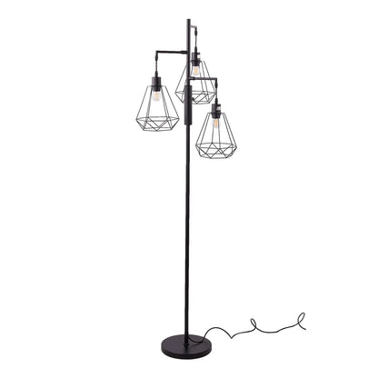 KOMORE Black Modern Industrial Style 3-head Floor Lamp with Irregular Shade for Living Room Office, Bedroom, Hallway, Porch