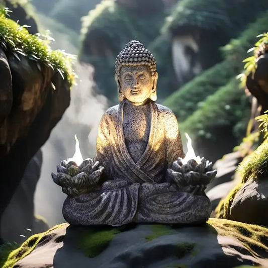 1pc Lotus Buddha Statues with LED Lights, Solar-Power Buddha Sculpture Decor for Home Garden, Yard, Patio, Yoga.