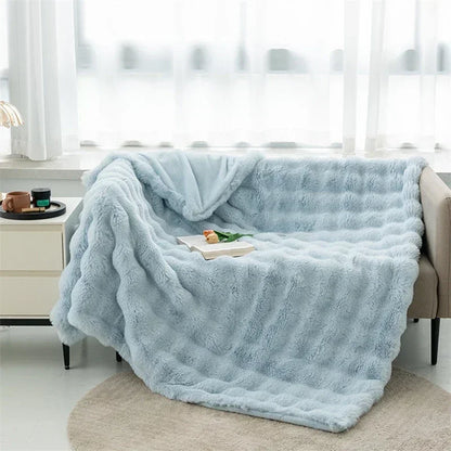 Soft and Cozy Toscana Rabbit Fur Blanket With Double-sided Bubble Fleece - Perfect for Office and Sofa Cover Warm Winter Bed