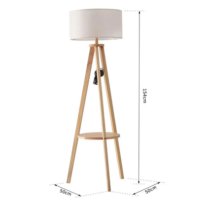 Elegant Tripod Floor Lamp with Linen Shade and Storage Shelf for living Room and Bedroom 154cm Cream Reading Light