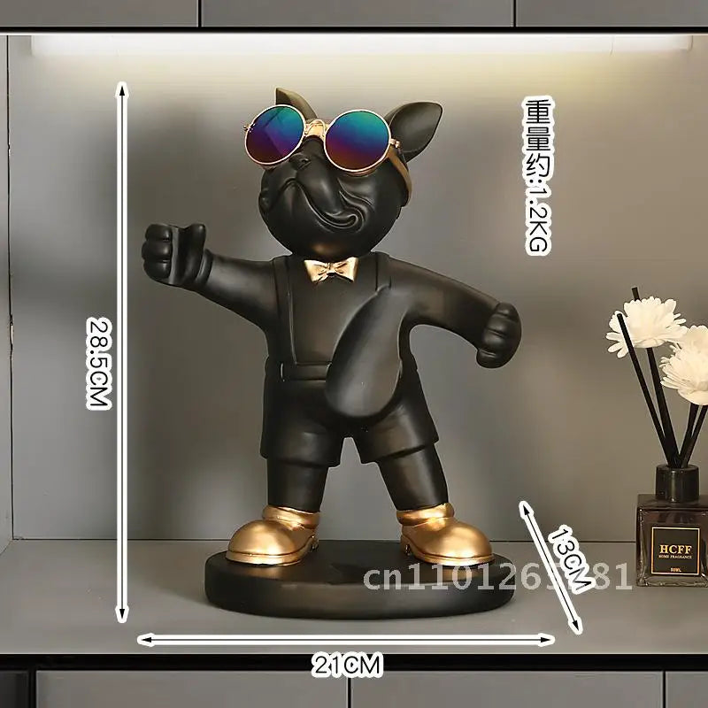 Luxury High-End Standing French Bulldog Wine Rack Resin Hand-Painted Modern Chinese Style Decorations for Home Living Room