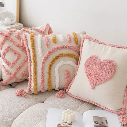 Pink Cotton Tufted Pillow Cover With Tassels Ins Sweet Decorative Pillowcase For Sofa Chic Boho Style Funda Cojin Cushion Cover