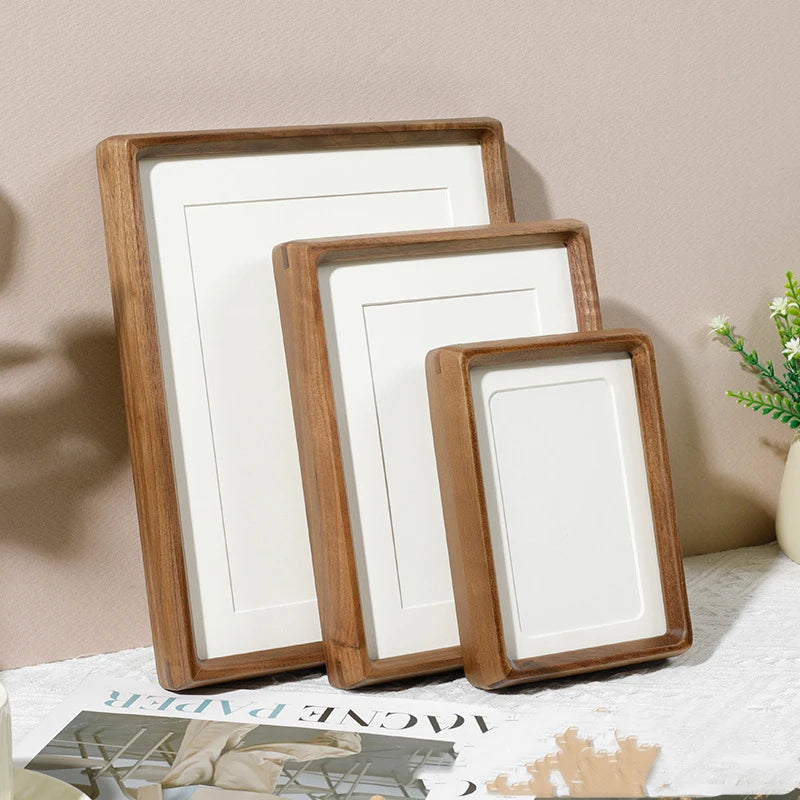 Solid Wood Black Walnut Mortise and Tenon Round Corner Picture Frame Elegant Couple's Photo Frame Display Stand Home Decor