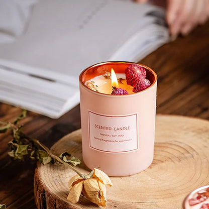 Pink electroplated cup scented candles atmosphere decorated candles with gifts scented candles dried flowers.