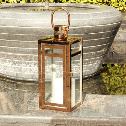 Stainless Steel Candle Holder Lanterns Rose Gold Hanging Lantern Candlestick Light for Indoor Outdoor Weddings Party Home Decor