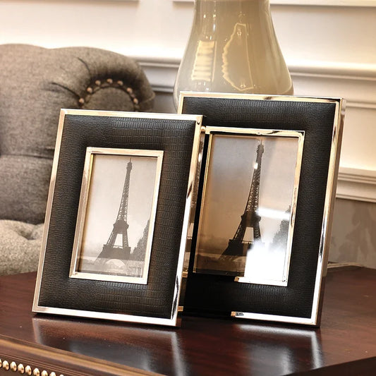 Black and White Leather Photo Frame Modern Living Room Home Decoration Imitation Crocodile  Alloy   Lovers Gift