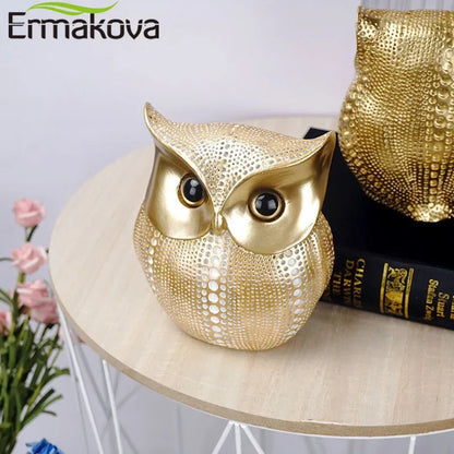 ERMAKOVA 16cm Nordic Golden Owl Statue Figurine Resin Animal Sculpture Crafts Home Living Room Office Decoration Gift