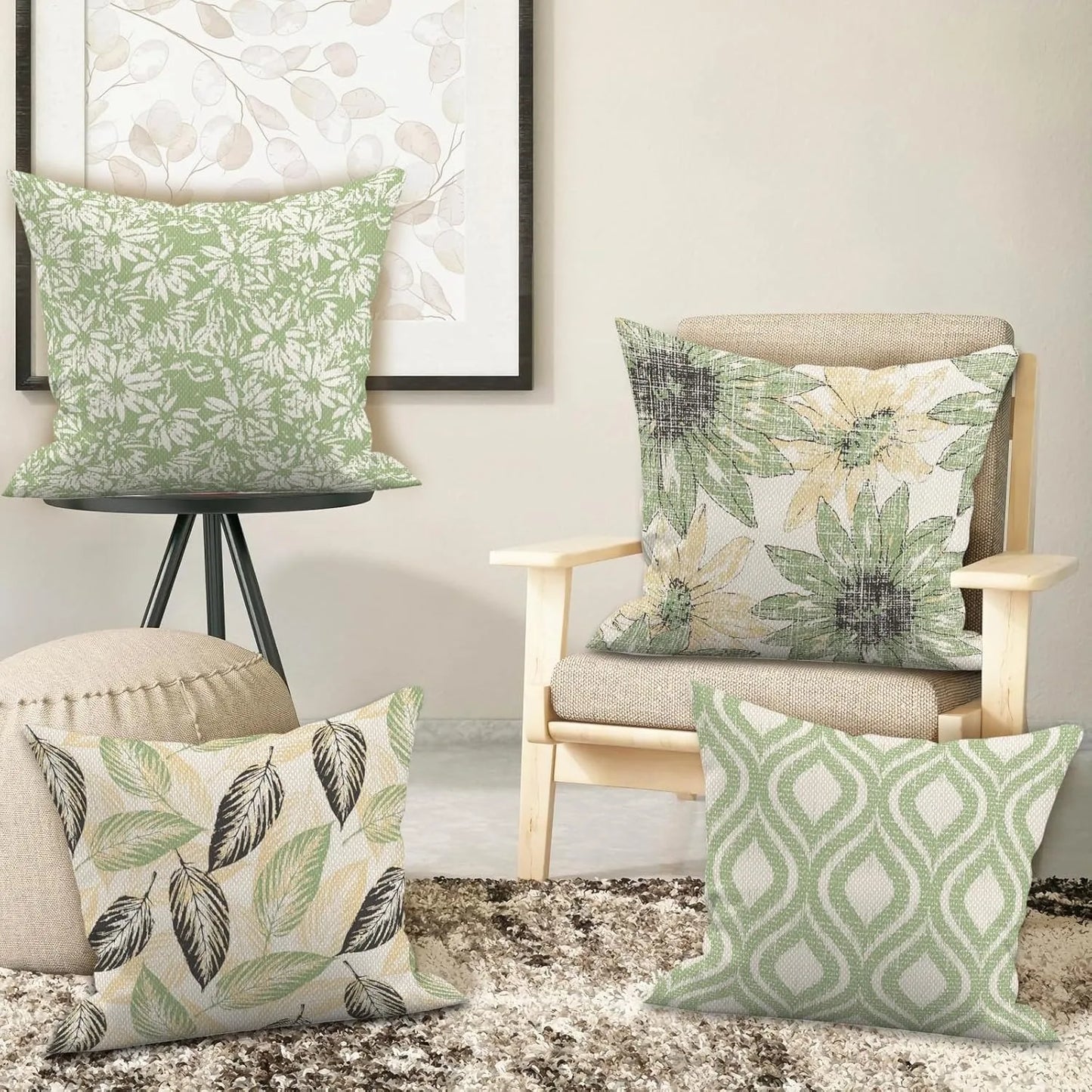 Green - rhyme Floral Fresh PillowcasesBedroom Living Room Sofa Home Decor Polyester Cushion Cover with Zipper