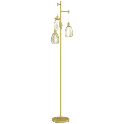 Dimmable 170cm Industrial Floor Lamp with Steel Wire Cage Shades for living Room Bedroom Dining Room Study Gold Finish