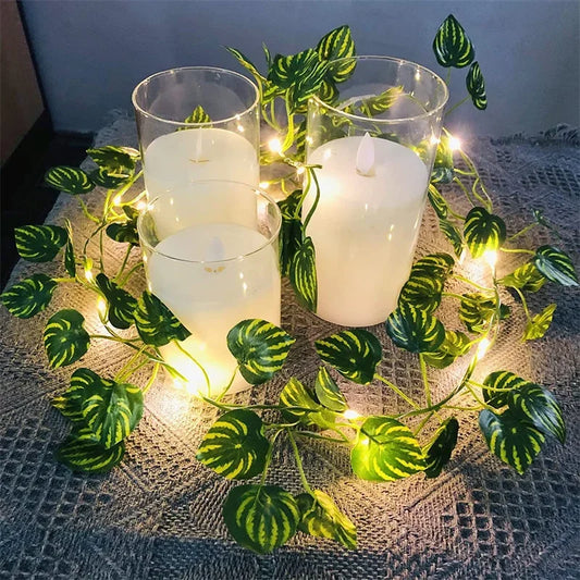 2M-10M Flower Green Leaf String Lights Artificial Ivy Vine Fairy Light Wedding Party Decoration Christmas Home Room Wall Plant