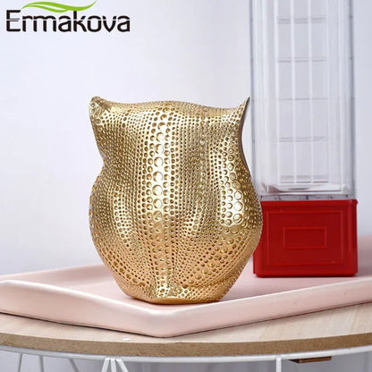 ERMAKOVA 16cm Nordic Golden Owl Statue Figurine Resin Animal Sculpture Crafts Home Living Room Office Decoration Gift