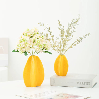 Shumen Lemon Fruit Ceramic Flower Vase for Living Room Table - Simulated Flower Arrangement Set for Luxury and Sophistication De