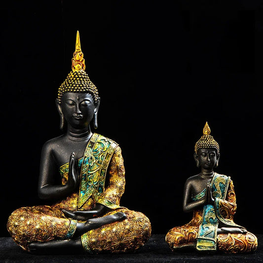 Large Buddha Statue Mysterious Fish Tank Decoration Mini Buddhism Figurine Desk Decor Ornament Hand-Painted Sculpture Sandstone