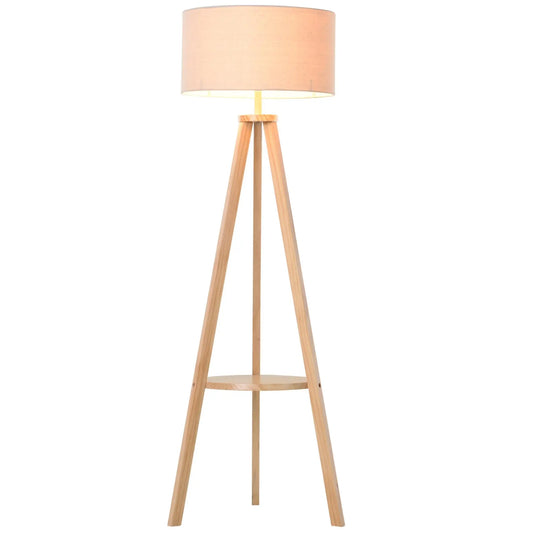 Elegant Tripod Floor Lamp with Linen Shade and Storage Shelf for living Room and Bedroom 154cm Cream Reading Light