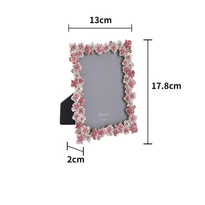 Pink Floral 4x6 inch Photo Frame – Elegant Alloy with Rhinestones, Romantic Gift for Wedding, Home Decor