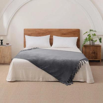 Good Nite Throw Blanket Fluffy Fleece Blanket Sofa for Bed Flannel Blankets with Fringes (127 x 152 cm, Grey)