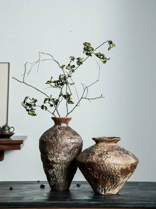 Ceramic active glaze surface rustic vase vintage vase zen decoration rough pottery pot handmade vintage porcelain vase