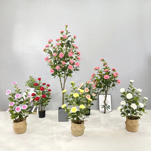 Simulation camellia tree camellia artificial green plant potted home decoration floor plant